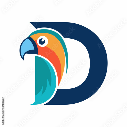 Initial D letter with parrot design logo vector on white background.