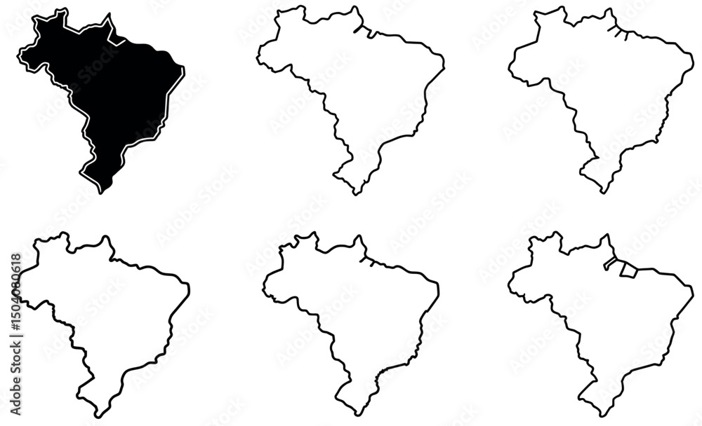 Obraz premium Simple Black and White Outline Maps of Brazil