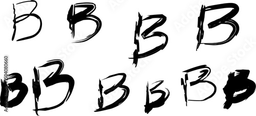 Collection of stylized anarchist "B" symbols drawn in various grunge, abstract, and expressive brushstroke styles on a white background. Ideal for punk, rebellion, or subculture-themed design.
