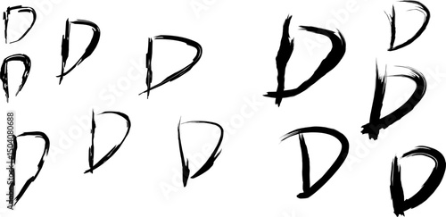 Collection of stylized anarchist "D" symbols drawn in various grunge, abstract, and expressive brushstroke styles on a white background. Ideal for punk, rebellion, or subculture-themed design.