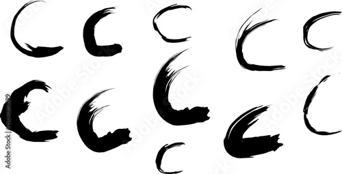 Collection of stylized anarchist "C" symbols drawn in various grunge, abstract, and expressive brushstroke styles on a white background. Ideal for punk, rebellion, or subculture-themed design.