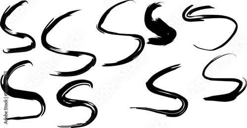Collection of stylized anarchist "S" symbols drawn in various grunge, abstract, and expressive brushstroke styles on a white background. Ideal for punk, rebellion, or subculture-themed design.