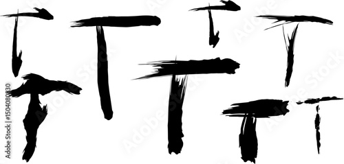 Collection of stylized anarchist "T" symbols drawn in various grunge, abstract, and expressive brushstroke styles on a white background. Ideal for punk, rebellion, or subculture-themed design.