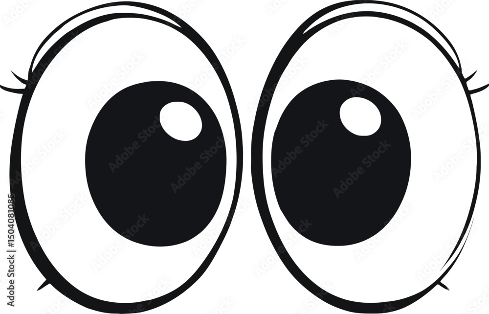 Wide Open Cartoon Eyes – Expressive Black and White Eye Design with Bold Outlines and Bright Reflections Wide Open Cartoon Eyes – Expressive Black and White Eye Design with Bold Outlines and Bright Reflections