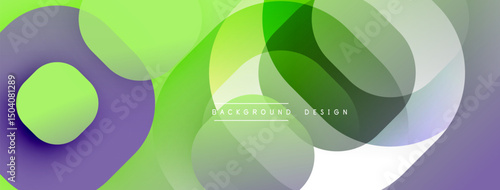 Abstract fluid shapes, vibrant greens, purples, whites create modern background. Soft gradients, overlapping forms suggest movement, depth.