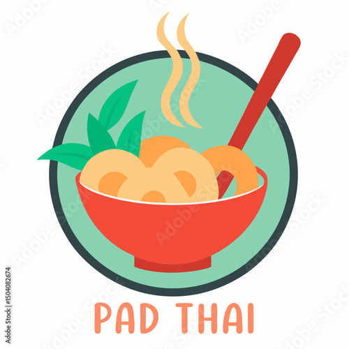 Pad Thai shrimp noodles vector on white background.