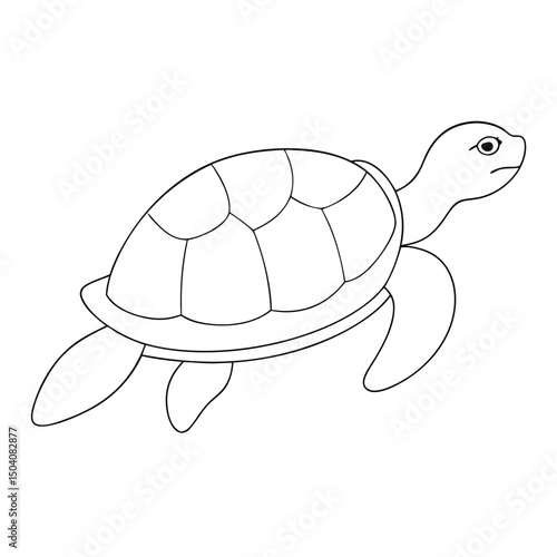 Outlined sea turtle with segmented shell calmly swims facing right in simple style