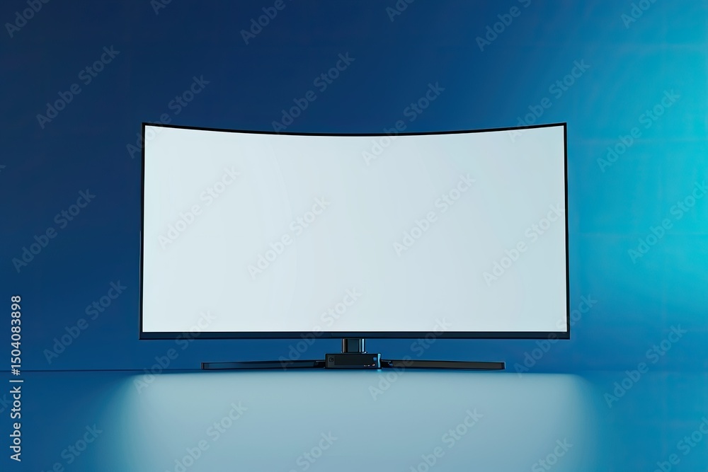 Premium Quality Picture of Modern Curved Led or Lcd Tv Screen on a Blue Background 3D Rendering Premium Quality Picture of Modern Curved Led or Lcd Tv Screen on a Blue Background 3D Rendering