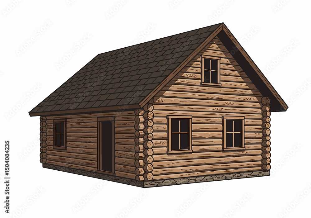 Rustic Log Cabin Illustration isolated on transparent background Rustic Log Cabin Illustration isolated on transparent background