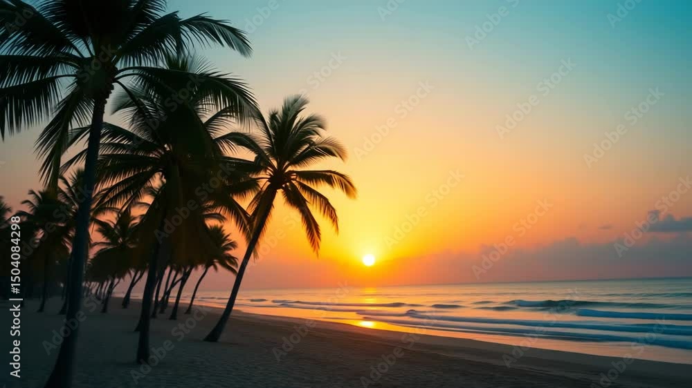 Vaporwave palm trees on the beach at sunset Retrowave background Vaporwave palm trees on the beach at sunset Retrowave background