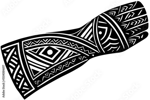 Geometric Tribal Arm Tattoo Design Black Ink Artwork, tattoo, tribal, geometric, arm, design, graphics, visual, resource, aesthetic, detailed, flash, ideas, sheet, monochrome, ink, inspiration, lines