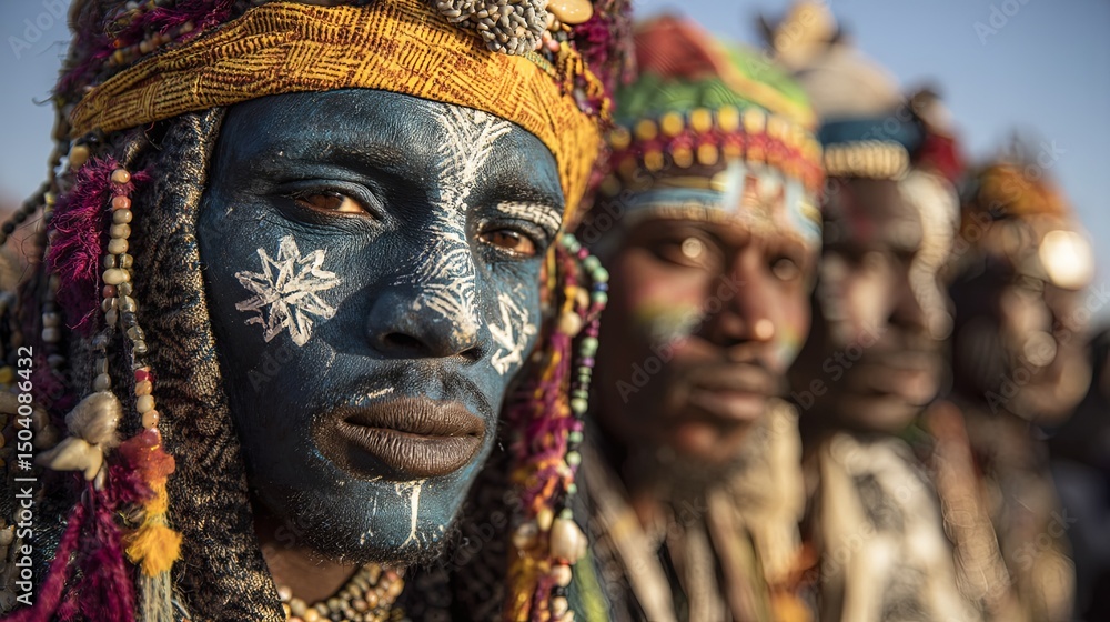 Wodaabe Men in Vibrant Face Paint at Gerewol Festival Wodaabe Men in Vibrant Face Paint at Gerewol Festival
