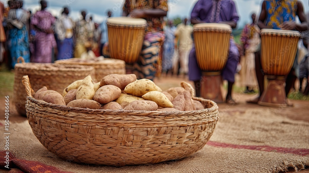 Basket of Fresh Potatoes at Yam Festival Basket of Fresh Potatoes at Yam Festival