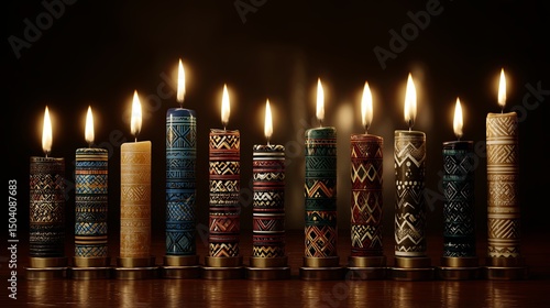 Kwanzaa Kinara Candles Glowing with Unity Symbol