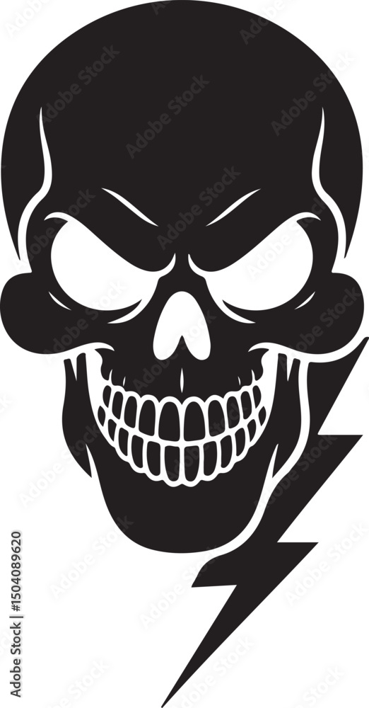 Fototapeta premium Angry Skull silhouette with Lightning Crack – Bold Vector Skull Illustration
