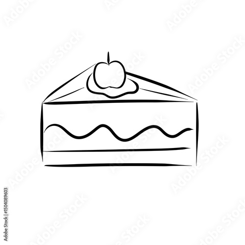Line art of cake with cherry, sketch of cake