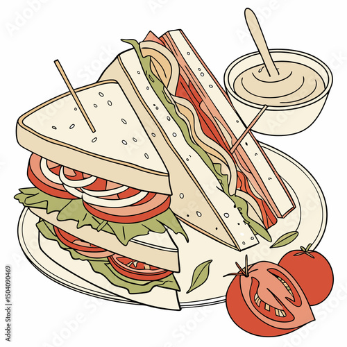 Realistic full-body vector illustration of a delicious club sandwich, perfect for food and culinary digital projects.