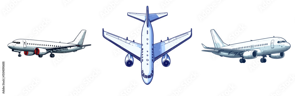Three cartoon airplanes flying in different orientations showcasing their designs in vibrant colors Three cartoon airplanes flying in different orientations showcasing their designs in vibrant colors