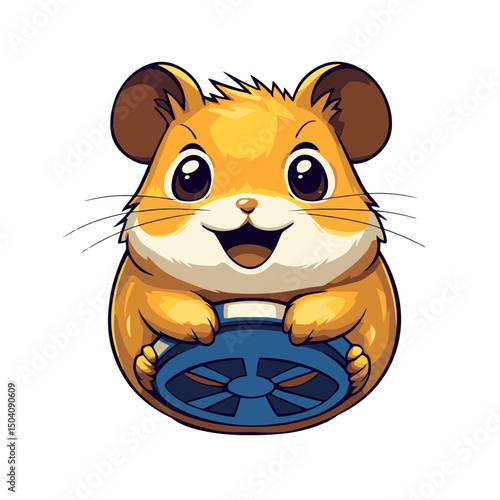 Cute cartoon hamster enjoying a playful moment on a wheel in a vibrant vector art style