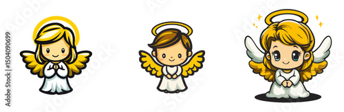 Cute cartoon angels in vector style offering joy and blessings with cheerful expressions and unique designs