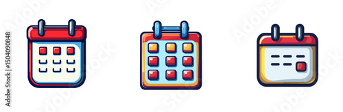 Vector cartoon calendar icons representing scheduling and planning activities in a colorful design