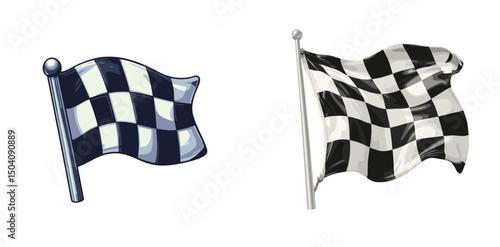 Checkered flags waving in a racing environment during a competitive event