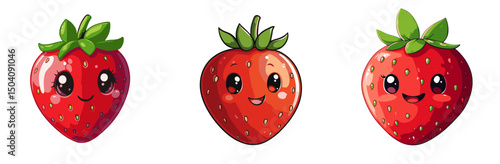 Cute cartoon strawberries with smiling faces in a colorful vector design for fun illustrations and decor