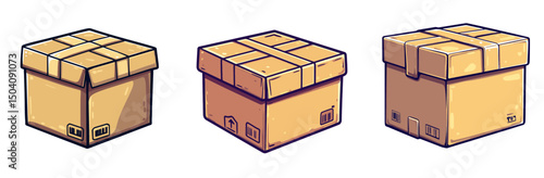 Different styles of cartoon boxes lined up in a playful, colorful arrangement