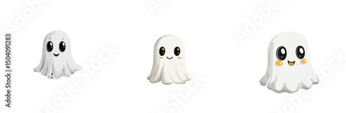 Cute cartoon ghost characters showing different emotions in a playful vector design, perfect for children's artwork or Halloween themes