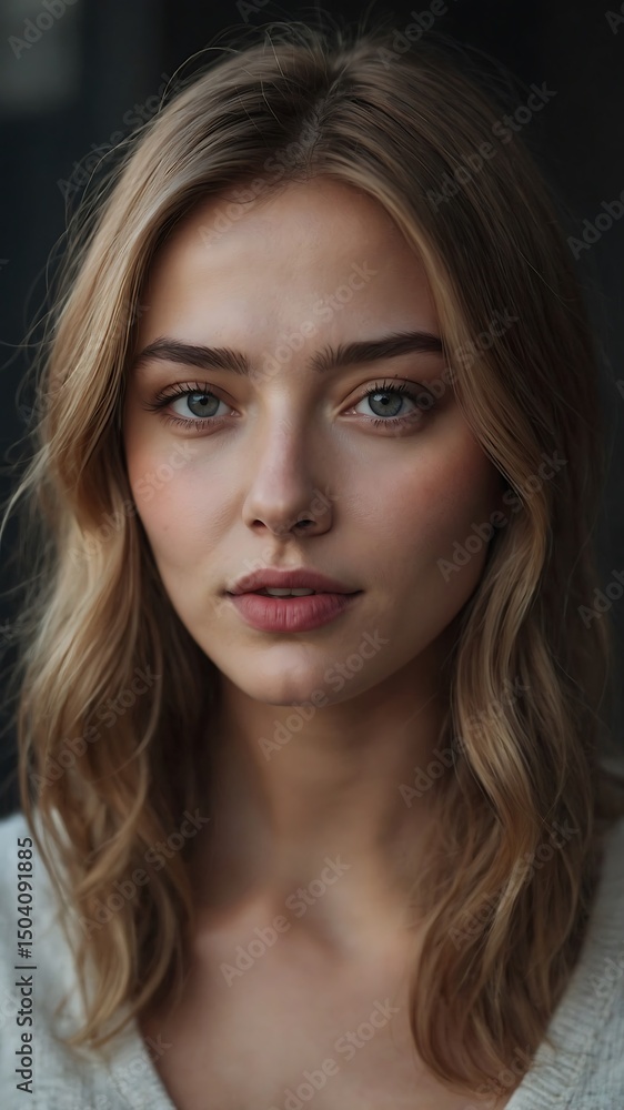 Stunning Portrait of a Young Woman with Long Blonde Hair and Blue Eyes Stunning Portrait of a Young Woman with Long Blonde Hair and Blue Eyes