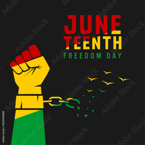 Juneteenth Freedom Day greeting banner or background card. Celebrating African-American history, culture, and the annual U.S. holiday honoring emancipation and heritage.