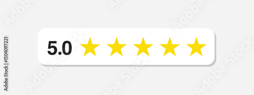 Five stars rate icon. 5 stars customer product rating review flat icon. Customer review with five yellow stars. Service satisfaction, quality, good rate vector illustration