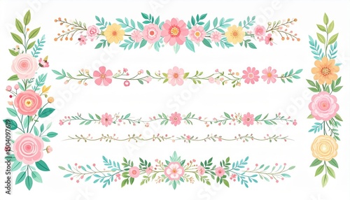 Floral Decor Border Design In Pastel Colors