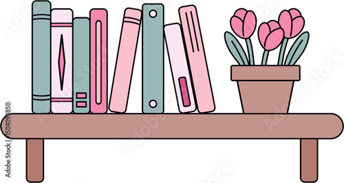 cute bookshelf full of books illustration 