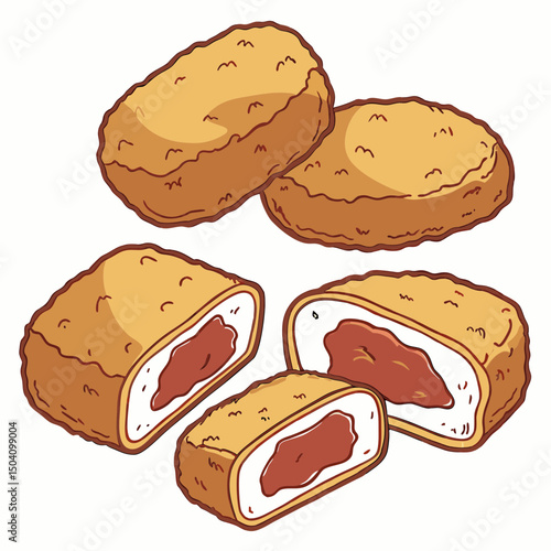 Realistic vector artwork of crispy chicken nuggets, perfect for food design, packaging, or culinary illustrations.