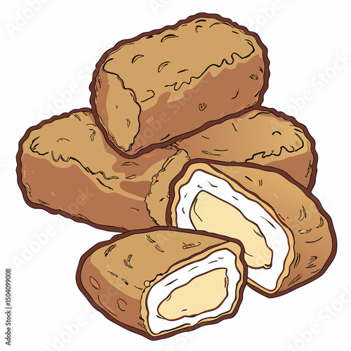 Realistic vector artwork of crispy chicken nuggets, perfect for food design, packaging, or culinary illustrations.