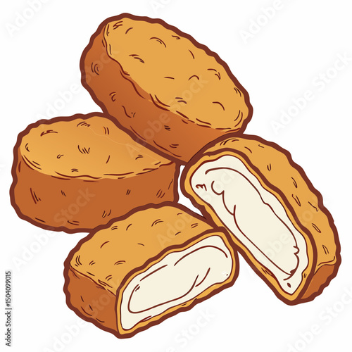 Realistic vector artwork of crispy chicken nuggets, perfect for food design, packaging, or culinary illustrations.