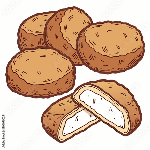 Realistic vector artwork of crispy chicken nuggets, perfect for food design, packaging, or culinary illustrations.