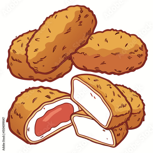 Realistic vector artwork of crispy chicken nuggets, perfect for food design, packaging, or culinary illustrations.