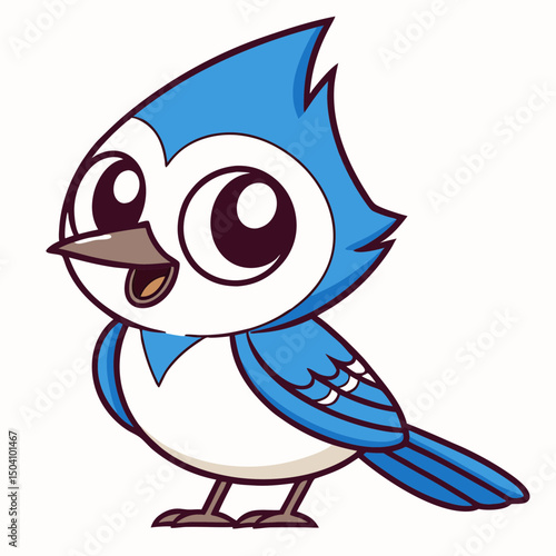 Chibi-style blue jay illustration with large eyes and a tiny body, perfect for cute, whimsical digital art collections.