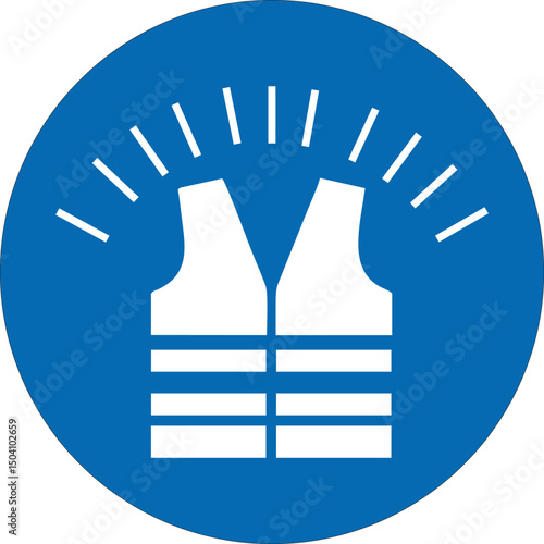 safety vest icon, life jacket symbol, personal flotation device, water safety, blue circle, protection, equipment