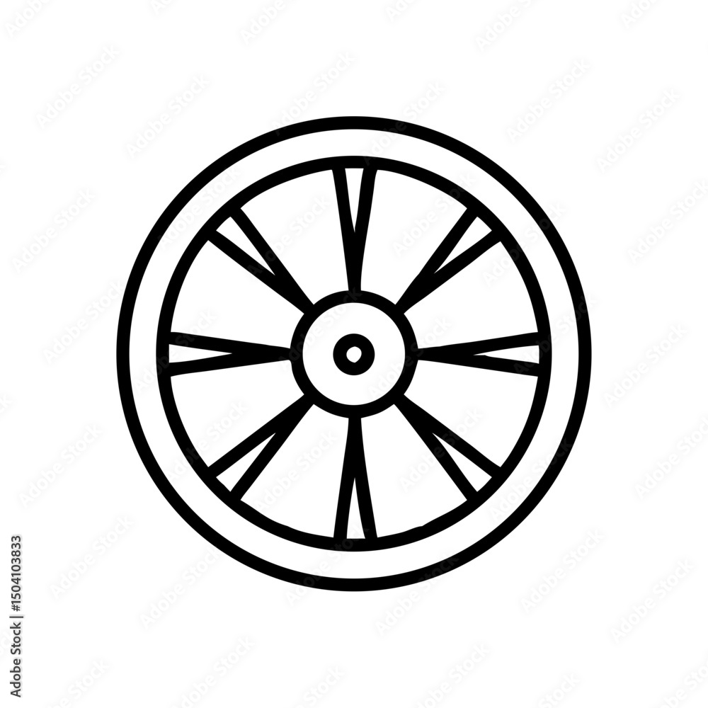Fototapeta premium Bicycle wheel, line art, black and white, for design projects