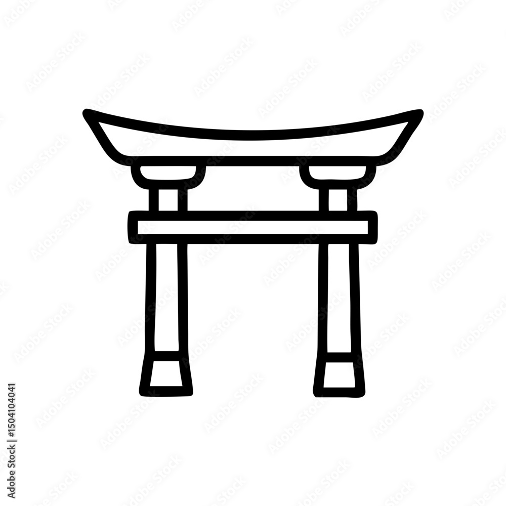Japanese torii gate, line art, black and white, for website design