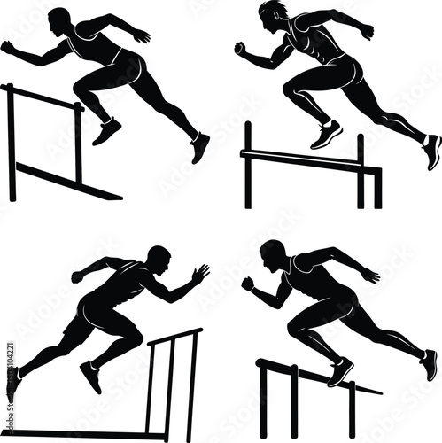 Hurdlers in action silhouette collection showing athletic performance and competition