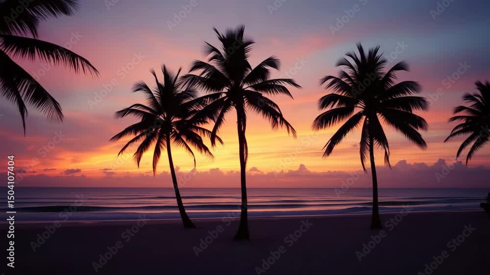 Vaporwave palm trees on the beach at sunset Retrowave background Vaporwave palm trees on the beach at sunset Retrowave background