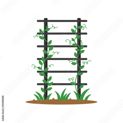 Garden trellis icon with green vines and leaves in a simple design  