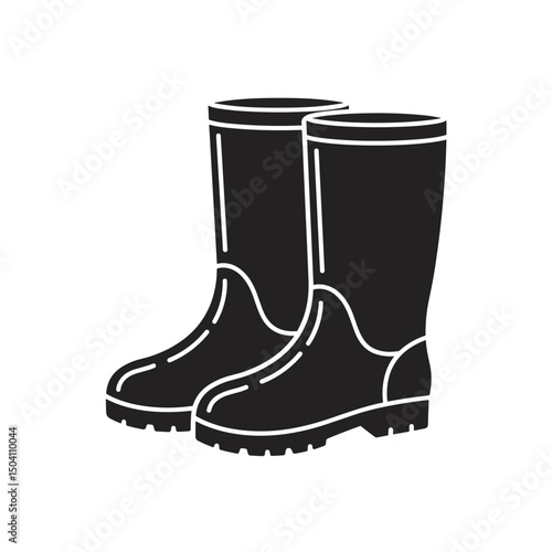 Rubber gardening boots icon in black silhouette design  