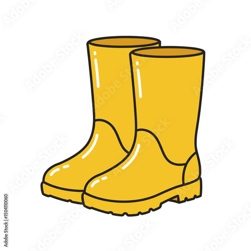 Yellow rubber boots illustration for gardening concept  