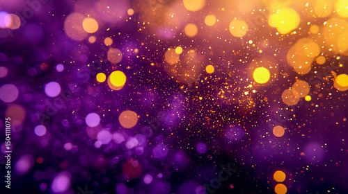 New Year fireworks with gold and dark violet bokeh abstract background - AI generated holiday celebration