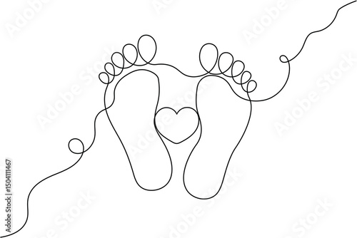 Foot sole continuous one line drawing of isolated outline vector art black white background
